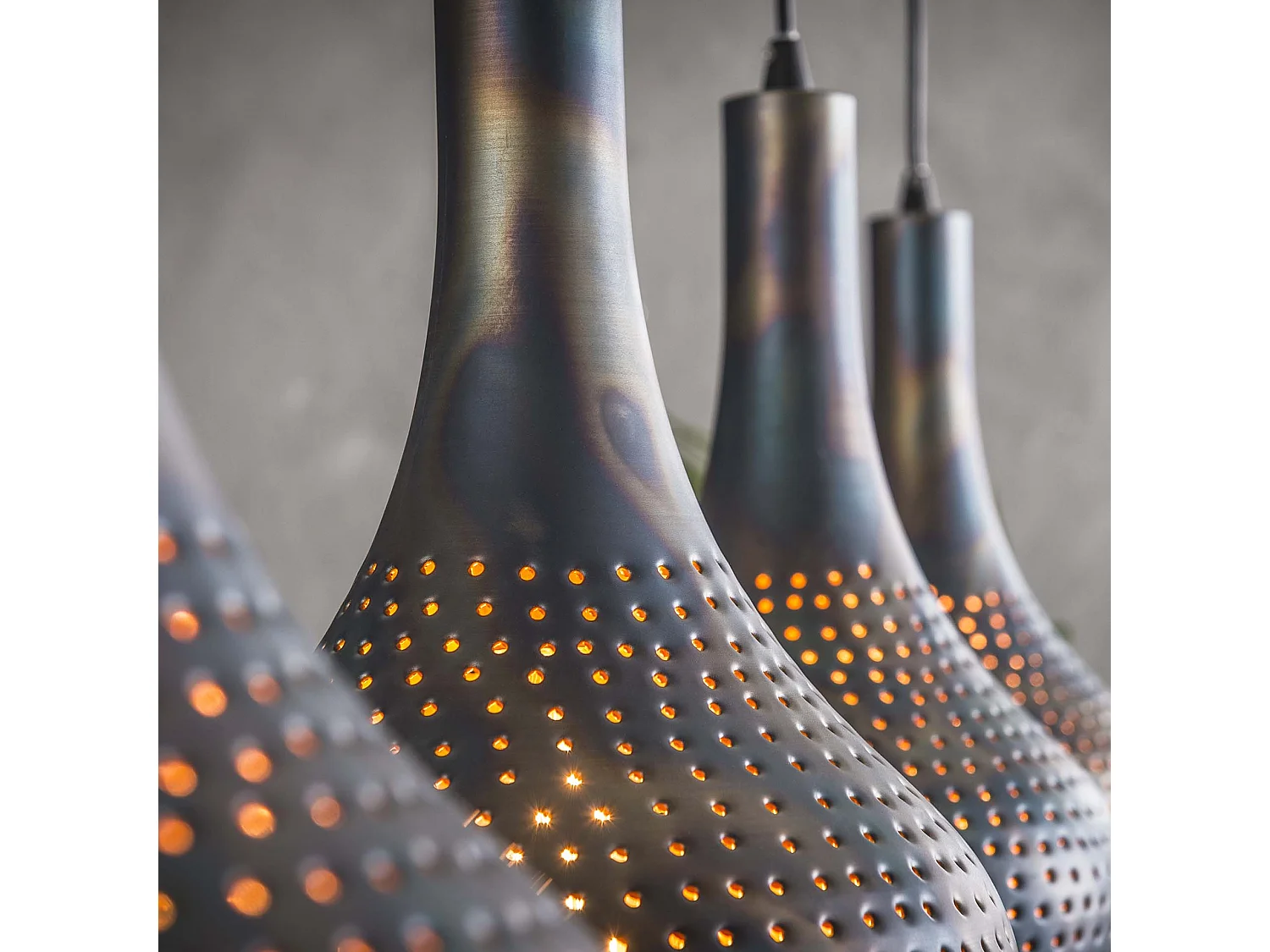 Lámpara colgante Punch Cone - 4 Lámparas - Negro Marrón - 130x25x150