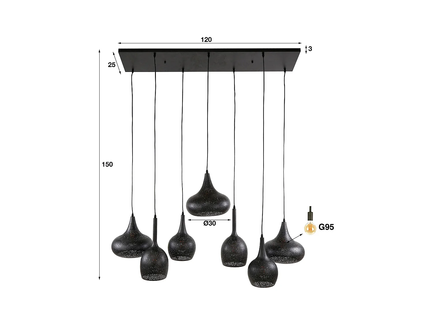 Hanglamp 4+3 Zip - Artic Zwart