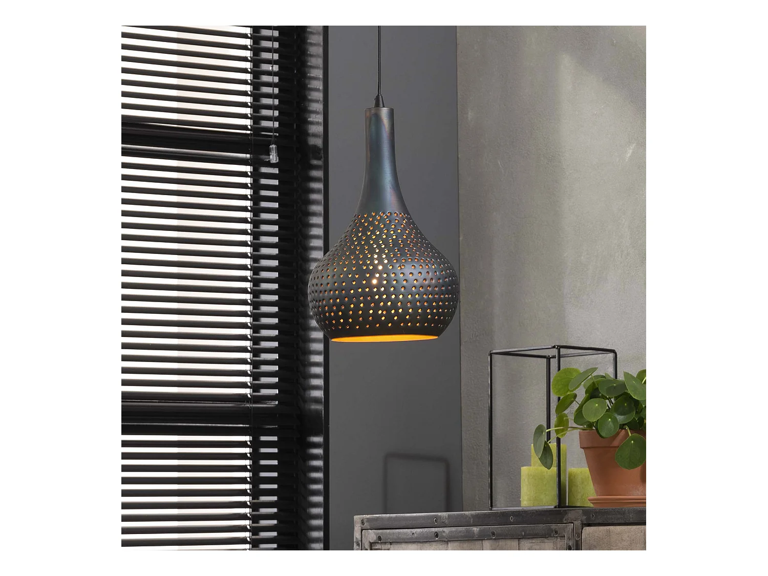 Suspension Industry Béton - Forme conique - Noir Marron - 25x25x150