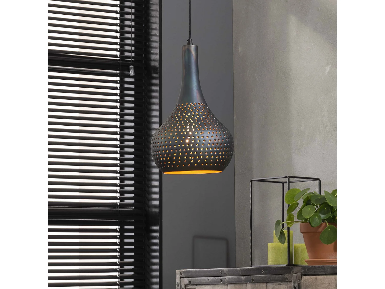 Lámpara colgante Industry Concrete - Forma cónica - Negro Marrón - 25x25x150