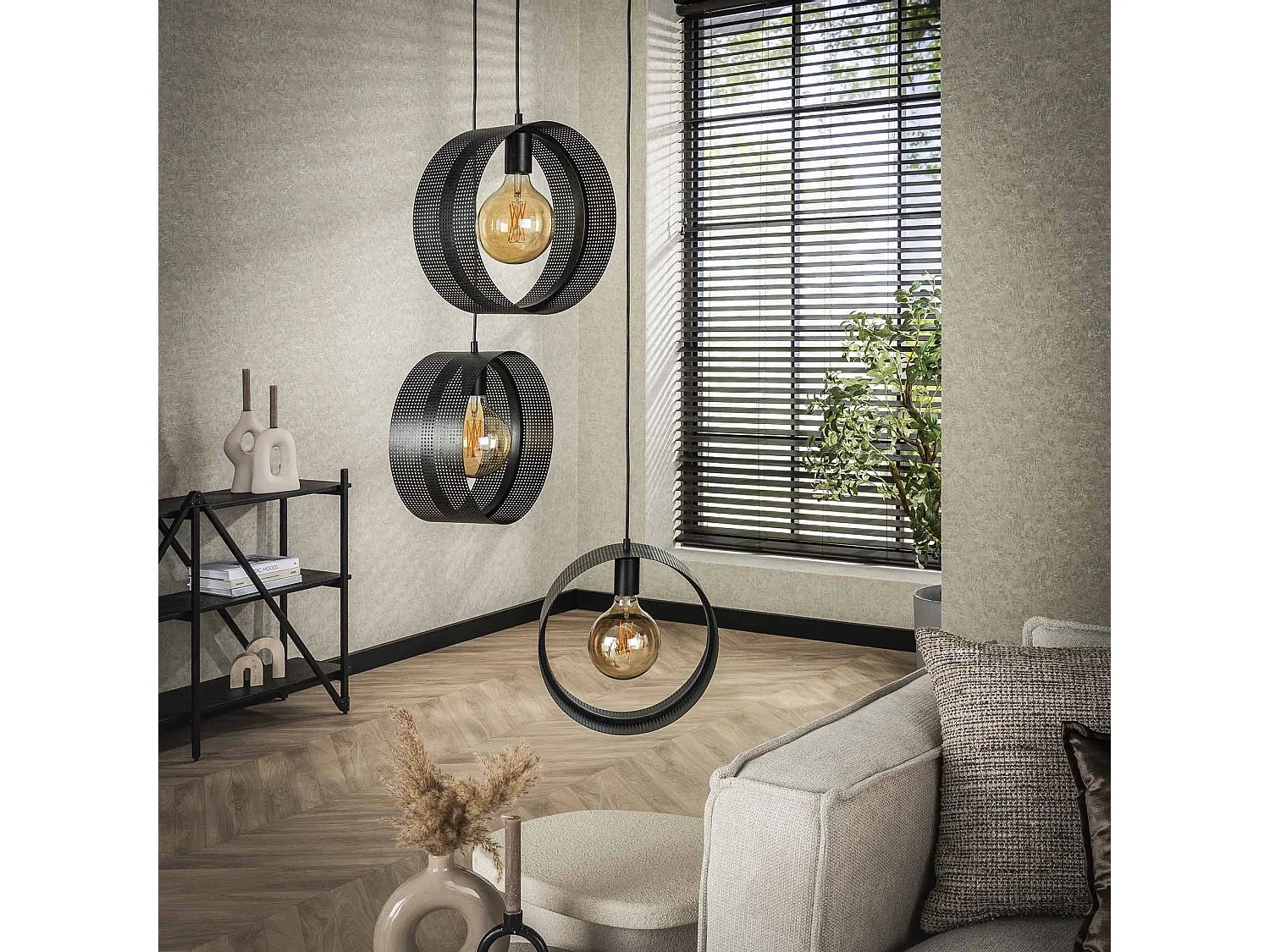 Hanglamp 3L Ring Geperforeerd - Charcoal