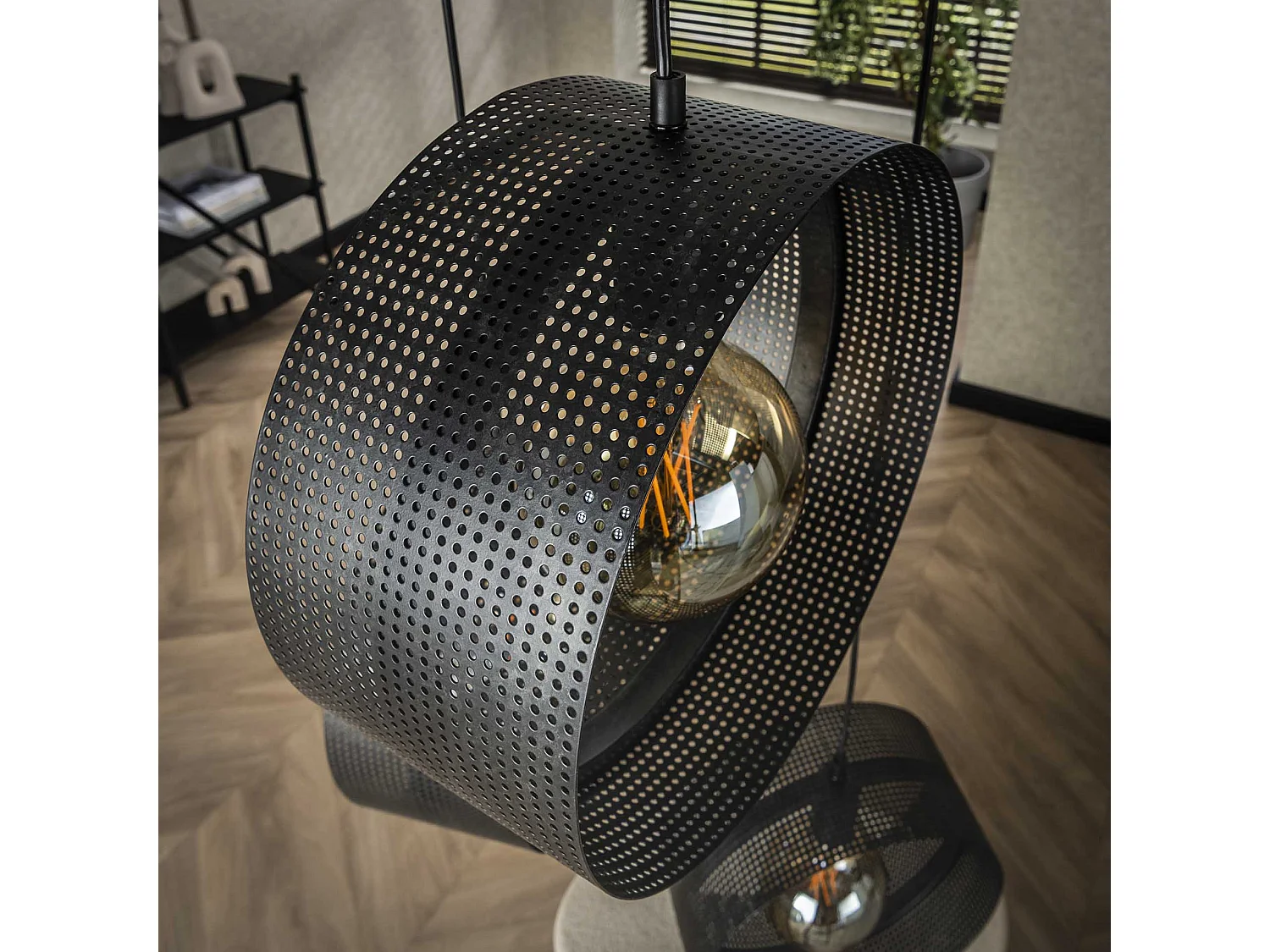 Hanglamp 3L Ring Geperforeerd - Charcoal