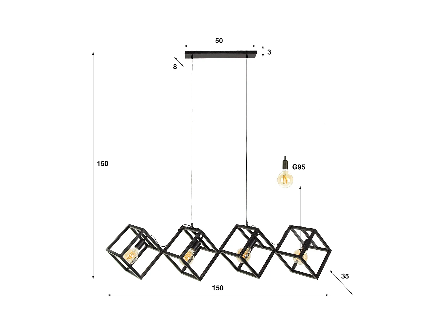 Pendelleuchte 4L Cube - Anthrazit
