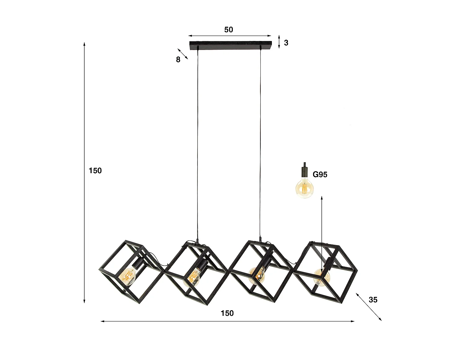 Lámpara colgante Cubo de 4L - Carbón vegetal