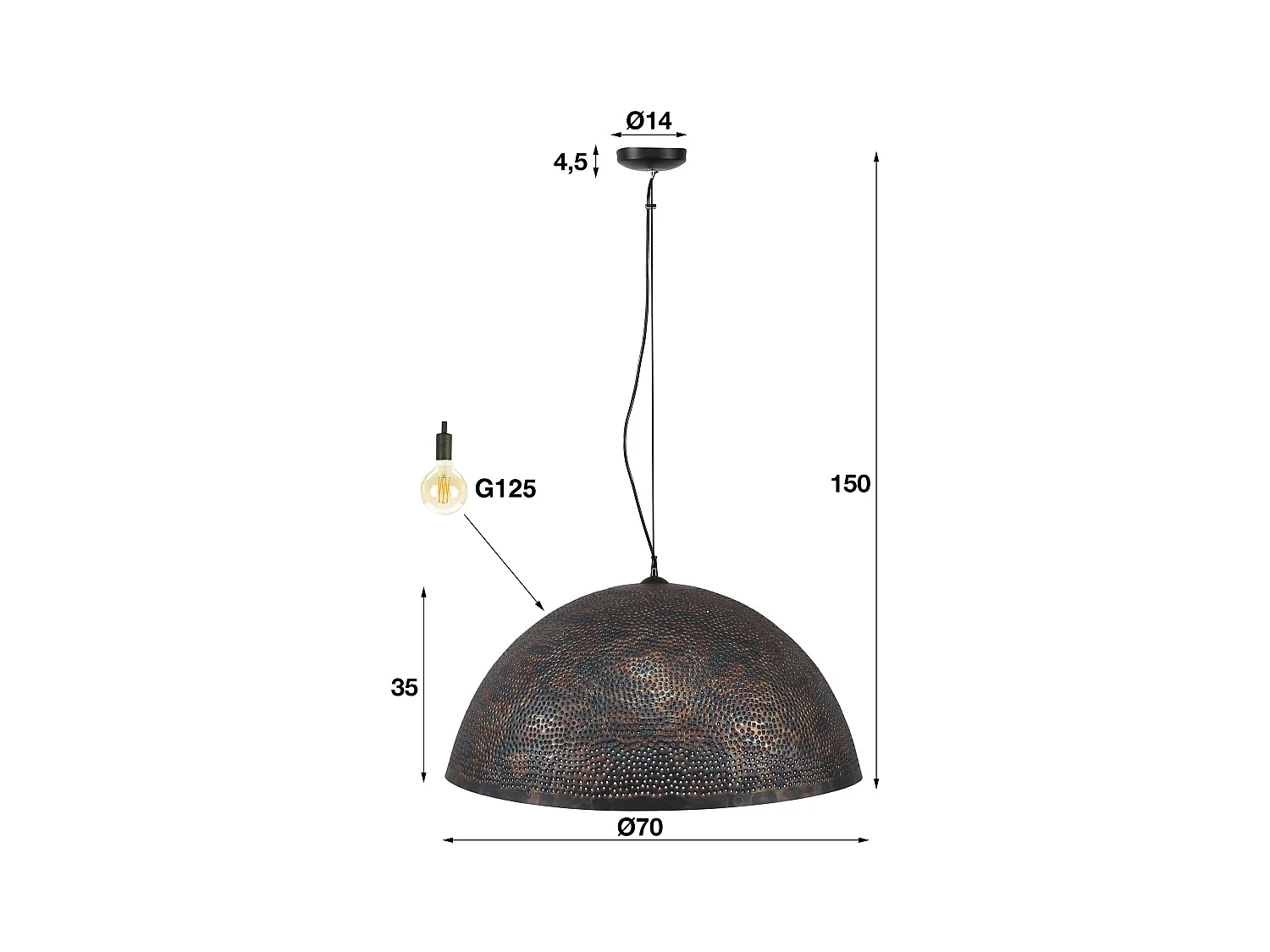 Pendelleuchte - Ø70 Halbrunde Pendelleuchte aus Metall - Transparent