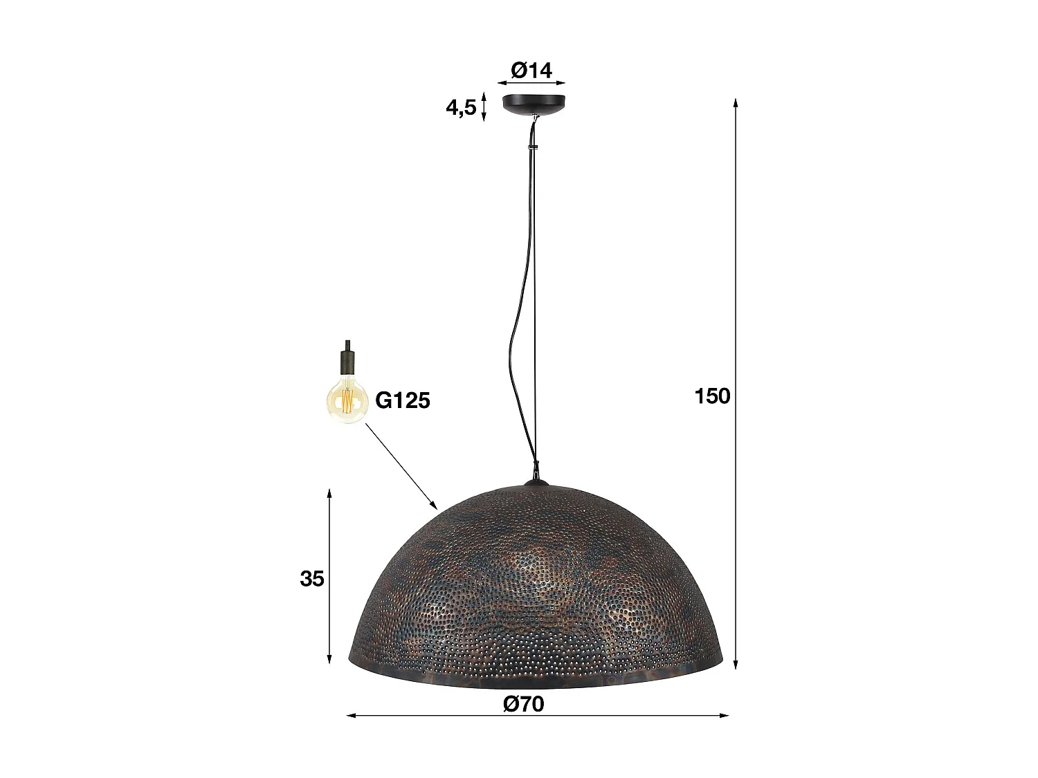 Pendelleuchte - Ø70 Halbrunde Pendelleuchte aus Metall - Transparent