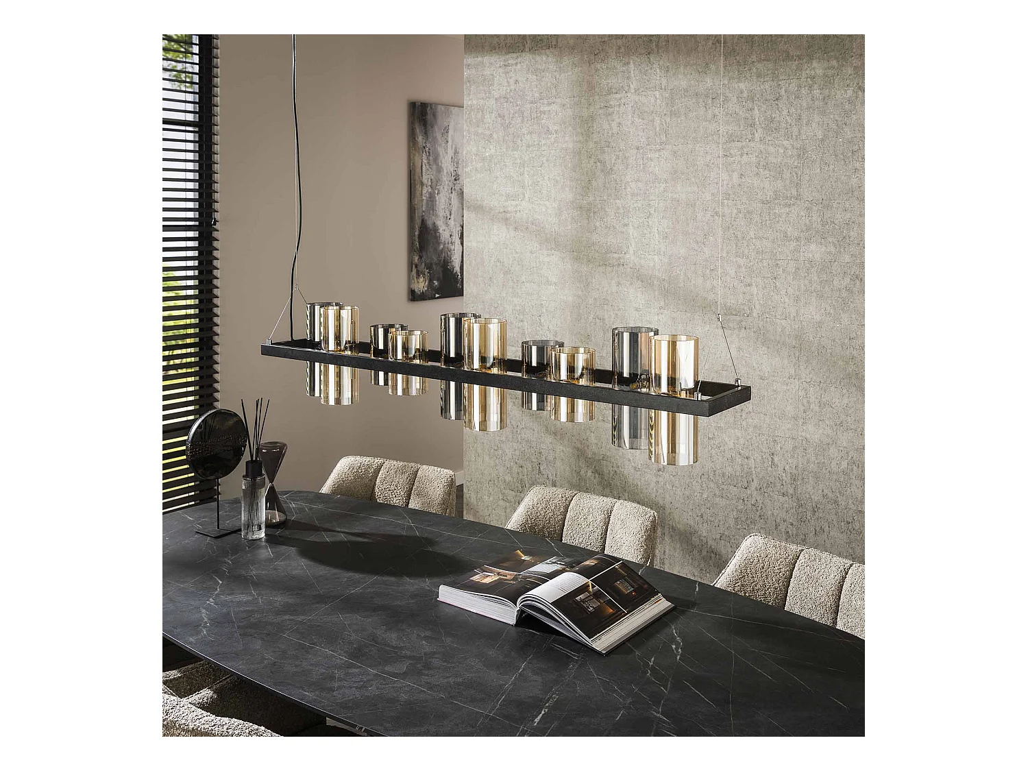 Pendelleuchte 10L Zylinder Gemischtes Glas (G9) - Arctic Black