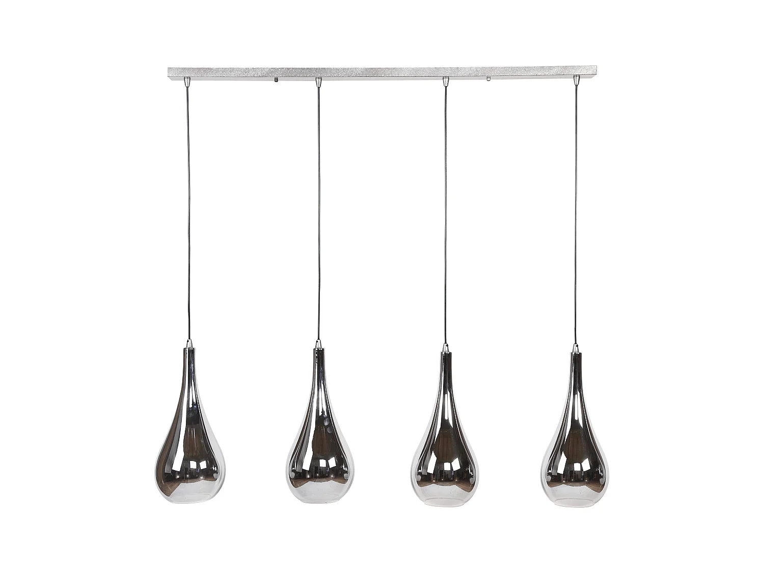 Suspension 4 lampes - Série Silver Drop - Verre soufflé à la main