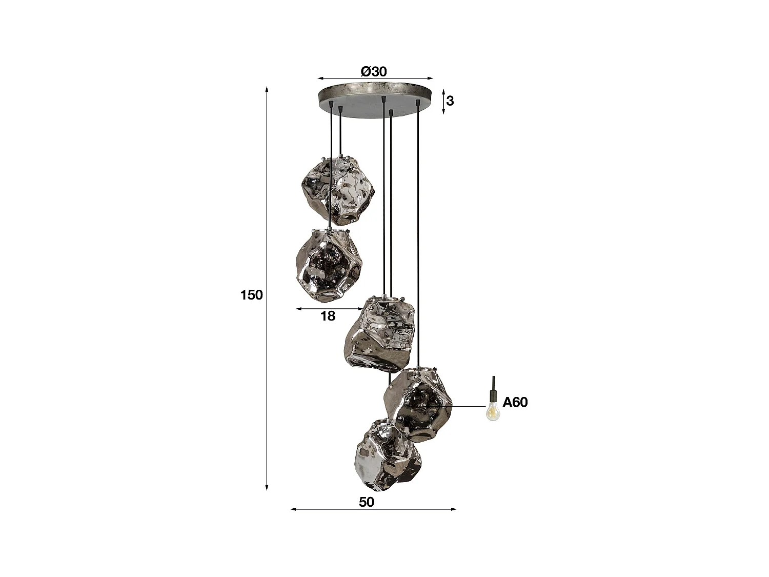 Suspension Rock Stepped - 5 Lampes - Forme Rocher - Industriel