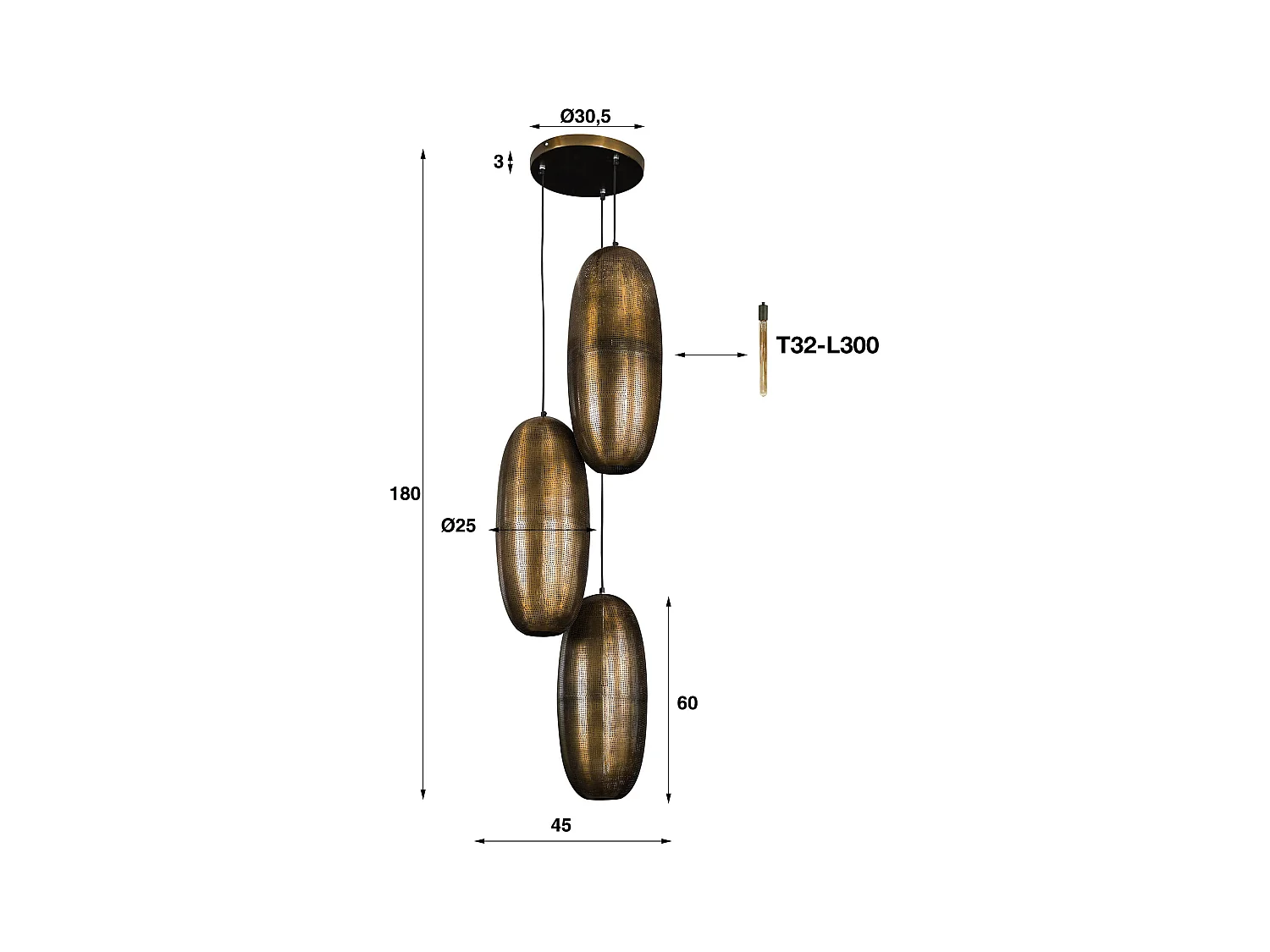 Lámpara colgante 3L Cosmic - Escalonada - Bronce Antiguo