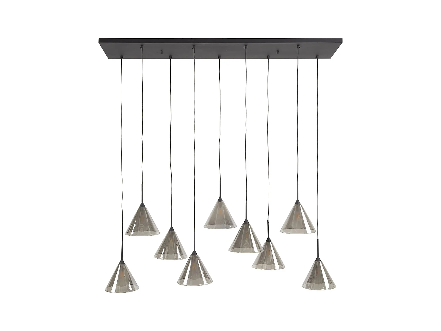 Suspension 5+4 abat-jour conique en verre - Verre gris fumé