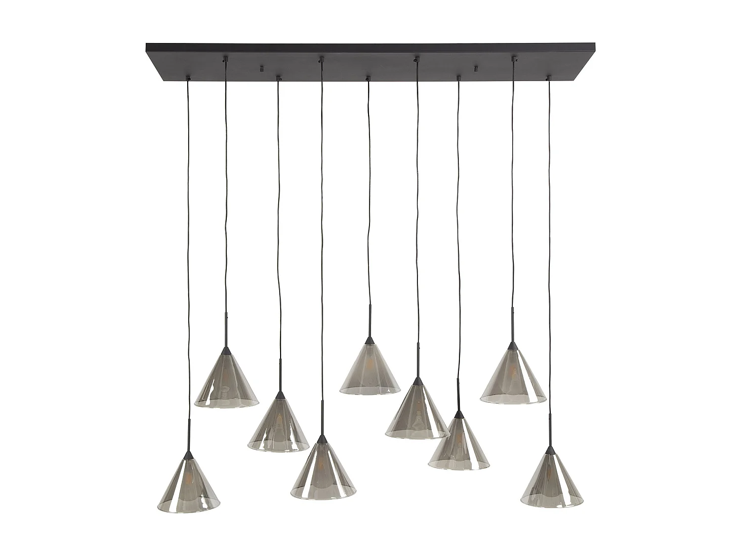 Suspension 5+4 abat-jour conique en verre - Verre gris fumé