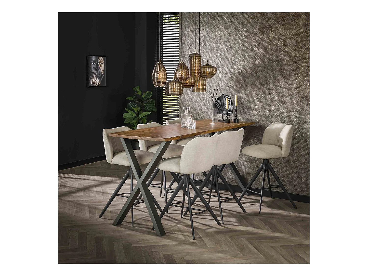 Suspension 4+3 bandes horizontales en verre ambré