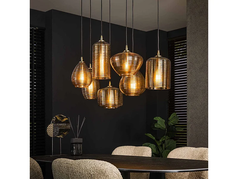Hanglamp 4+3 Stripe Glass Horizontal - Amberkleurig Glas