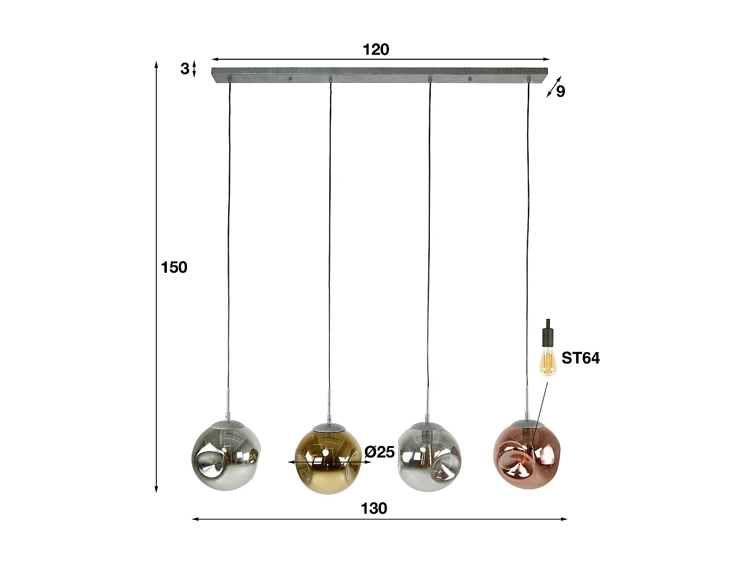 Suspension 4L stellaire / Argent vieilli