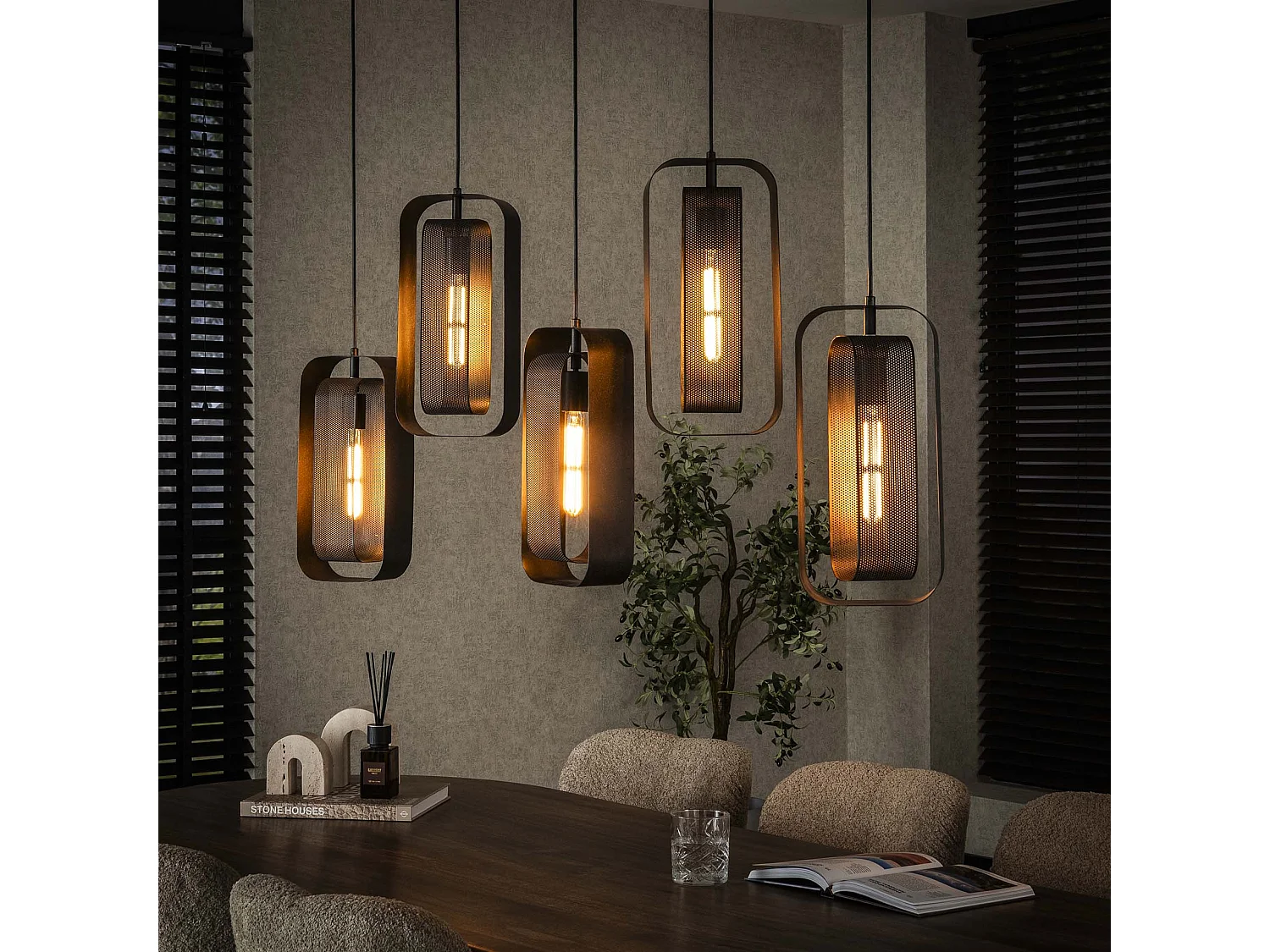 Lámpara colgante Mesh Rotate de 5L - Negro Ártico