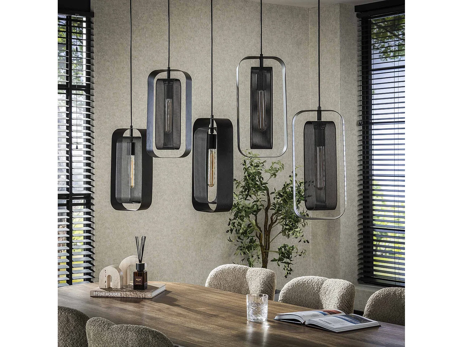 Lámpara colgante Mesh Rotate de 5L - Negro Ártico