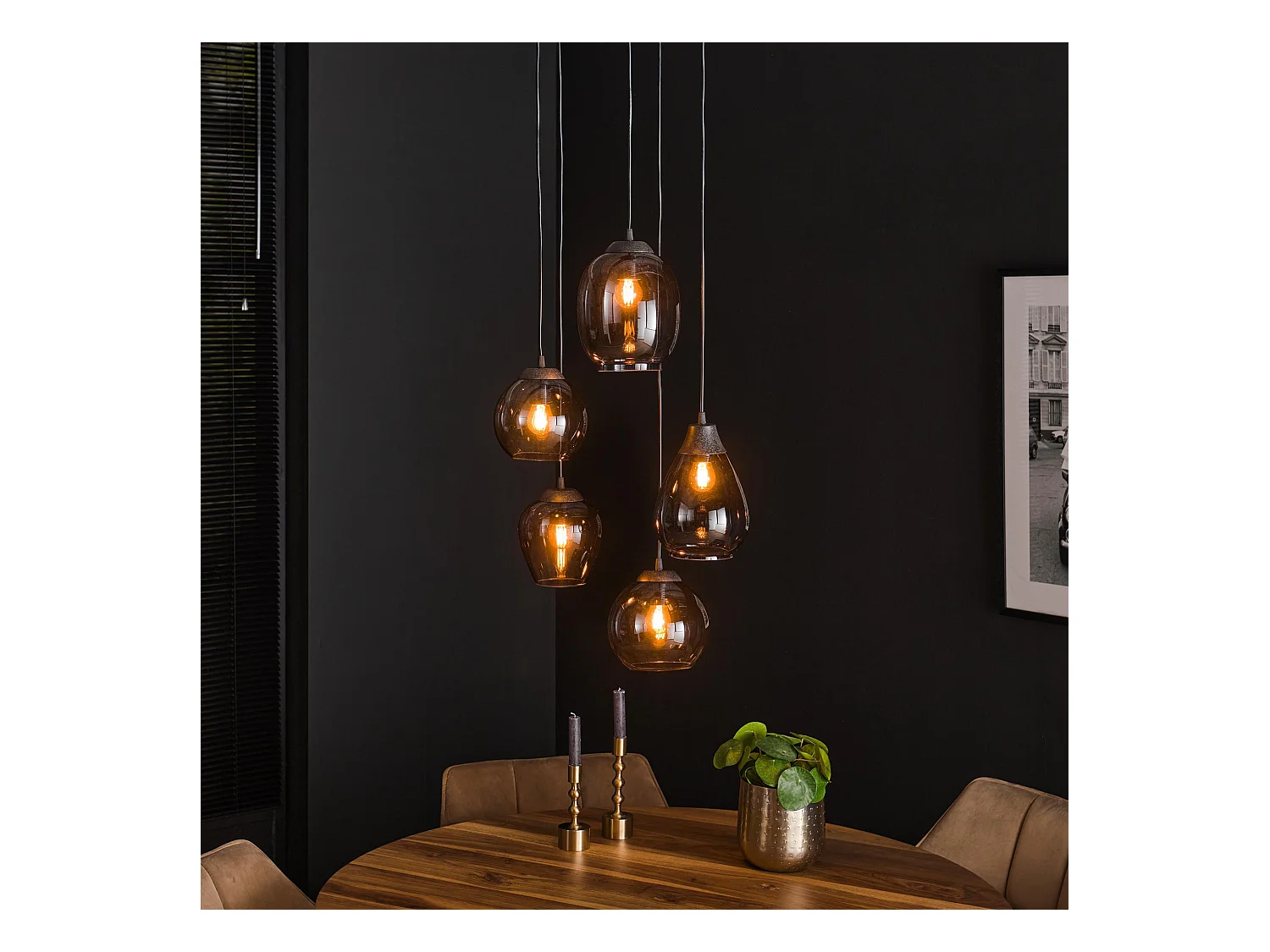 Hanglamp 5L Mix - Getrapt - Chromed Glas