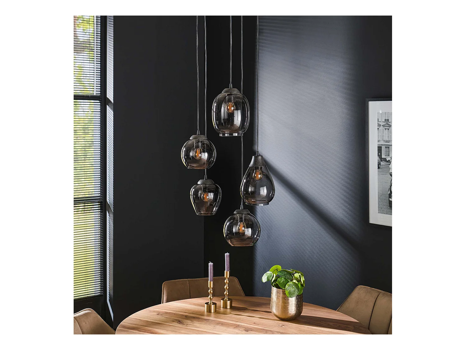 Hanglamp 5L Mix - Getrapt - Chromed Glas