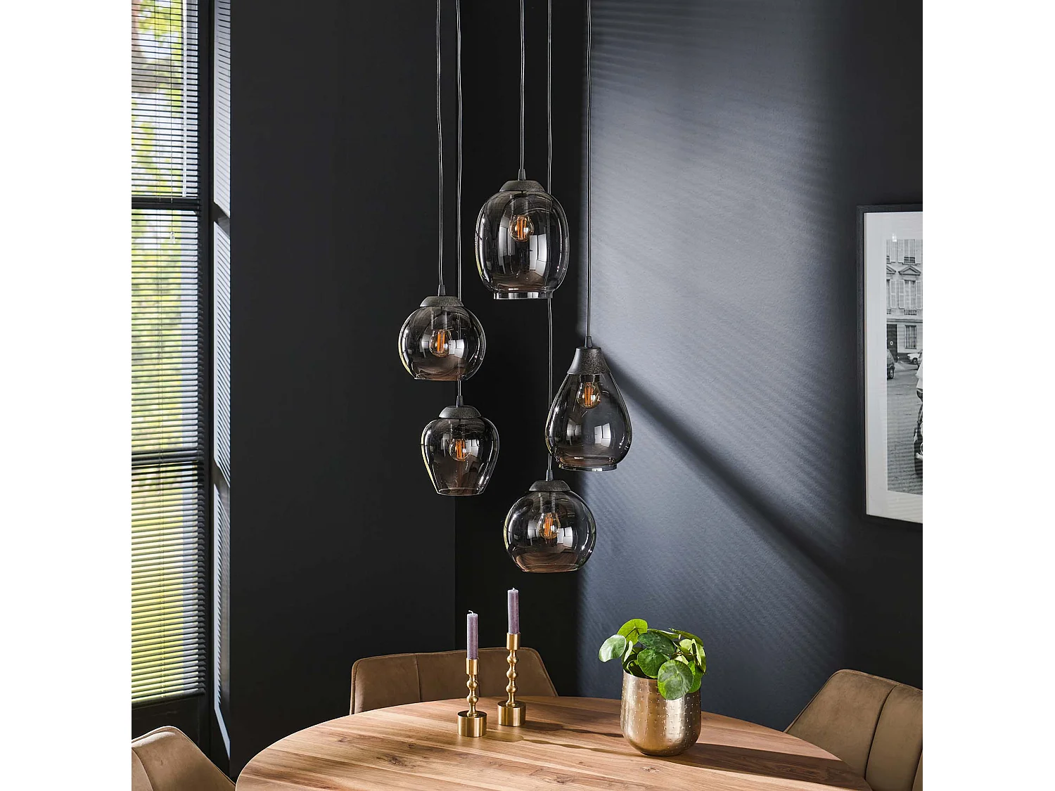 Hanglamp 5L Mix - Getrapt - Chromed Glas