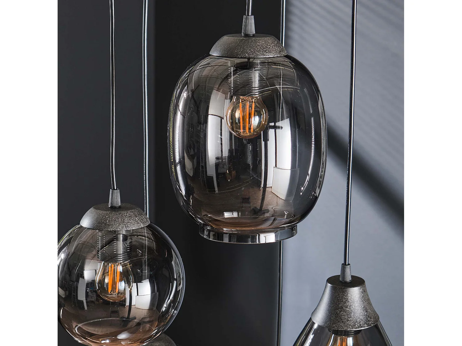 Hanglamp 5L Mix - Getrapt - Chromed Glas