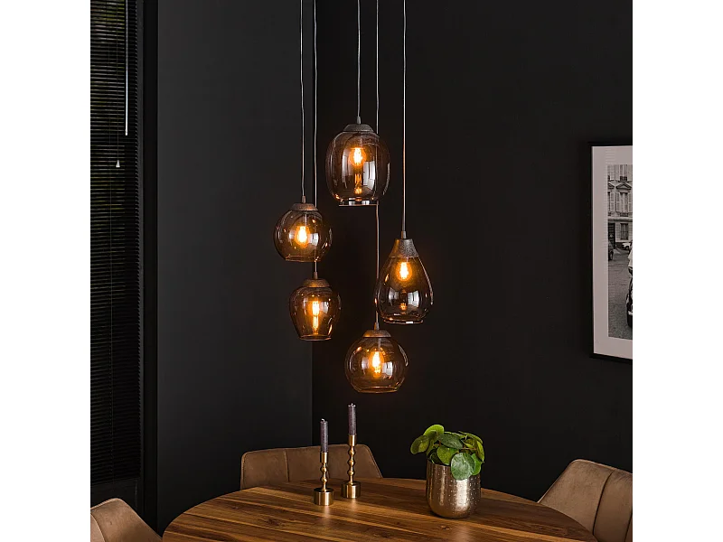 Hanglamp 5L Mix - Getrapt - Chromed Glas