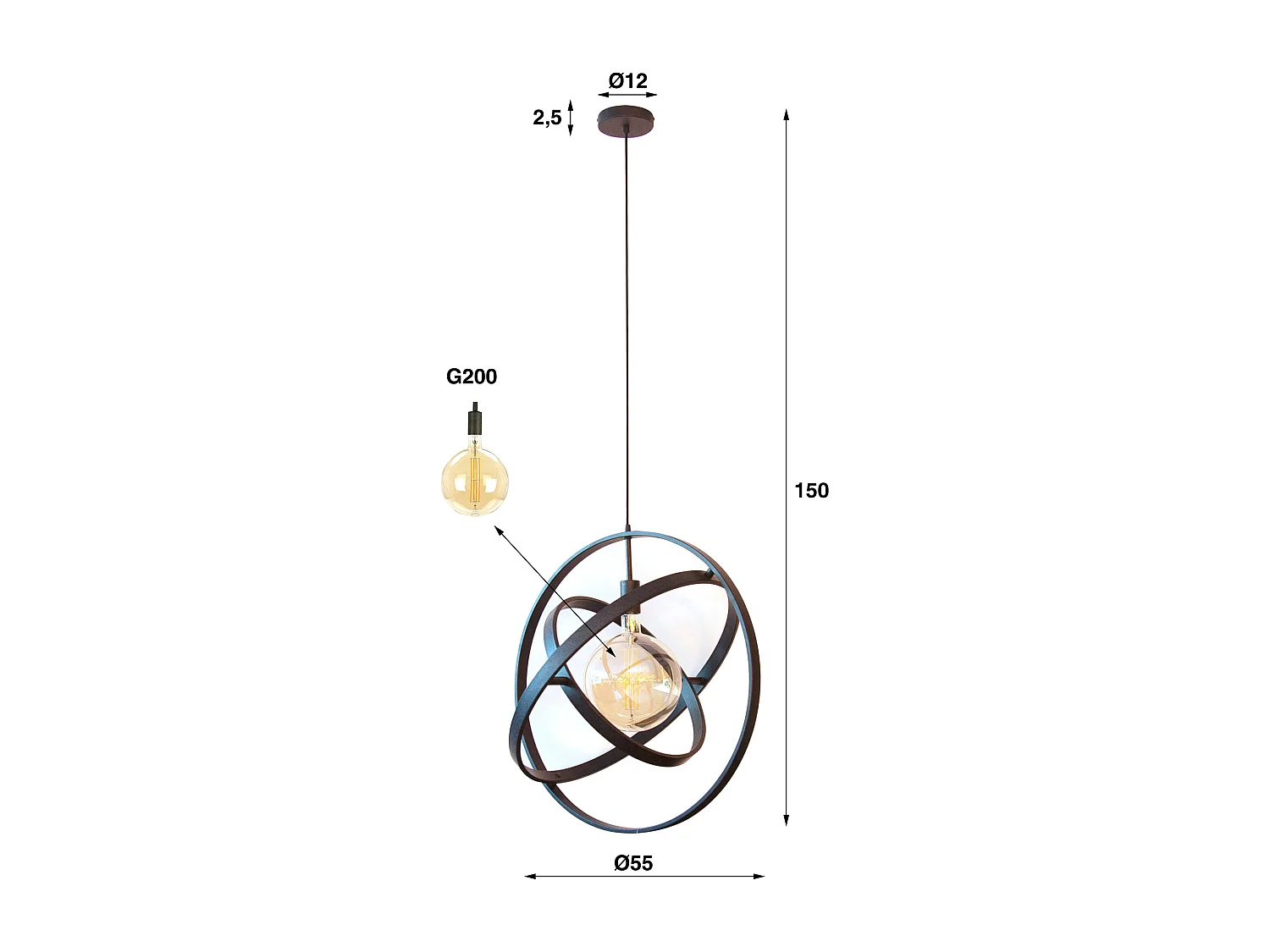 Lámpara colgante Galaxy de 1 luz - Negro ártico
