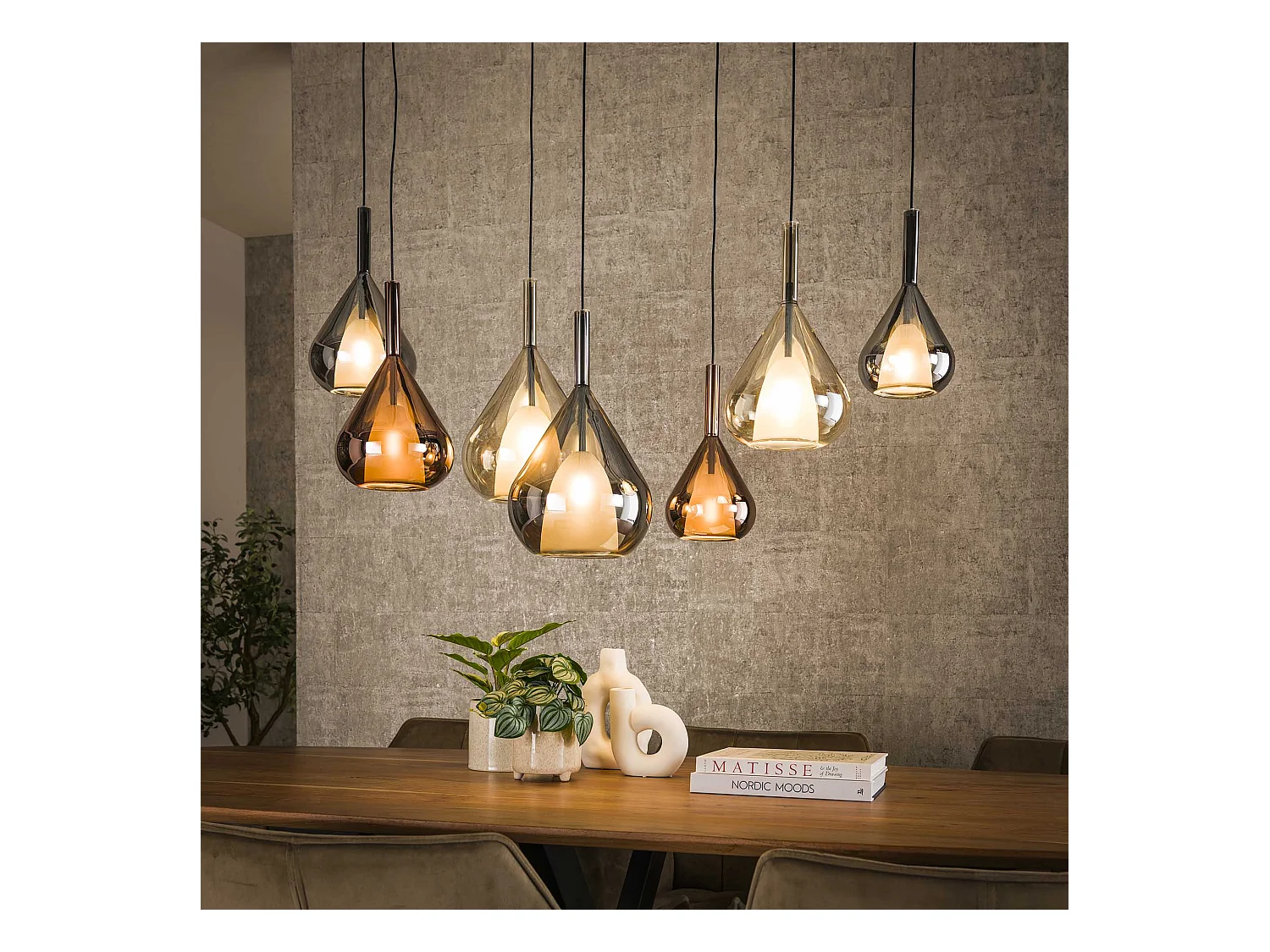 Suspension 4+3 Ailes Mix Verre - Noir