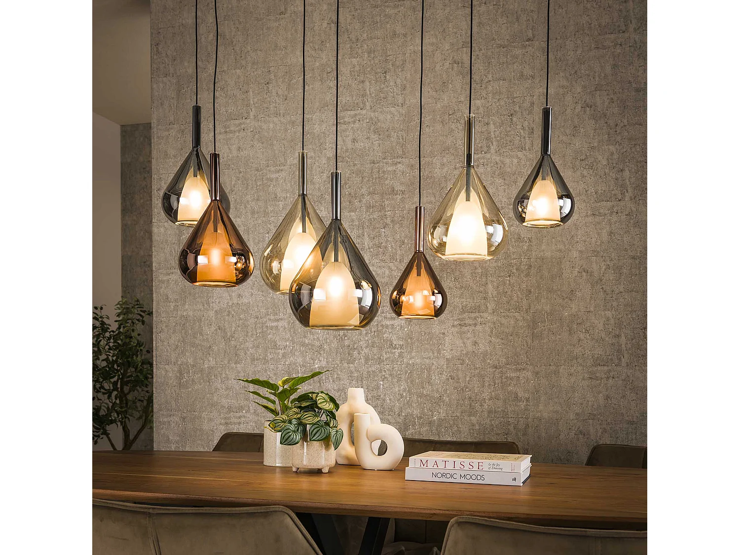 Suspension 4+3 Ailes Mix Verre - Noir