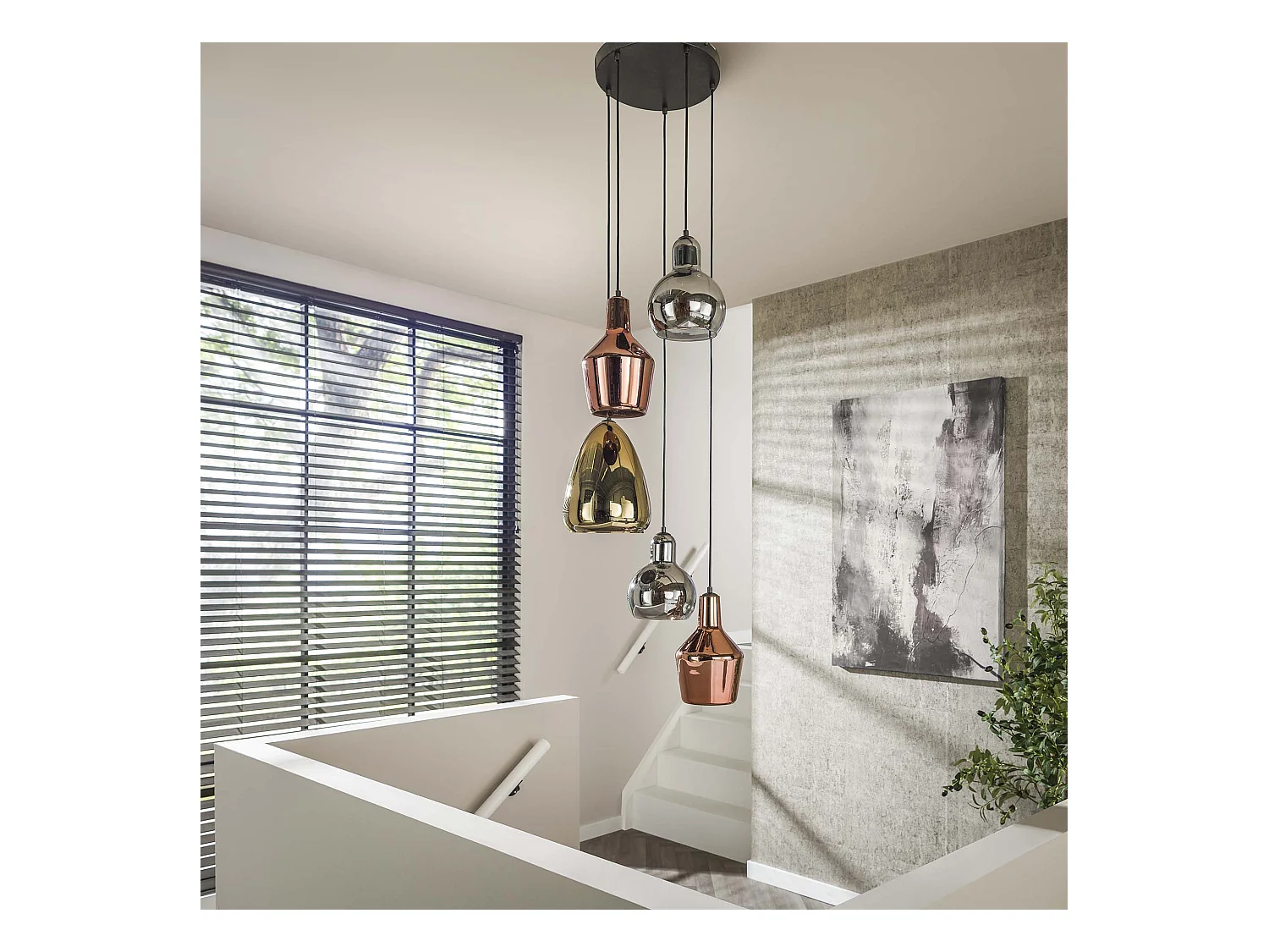 Pendelleuchte 5L Mix - Glas Tricolore - Gestuft - Arktisch schwarz