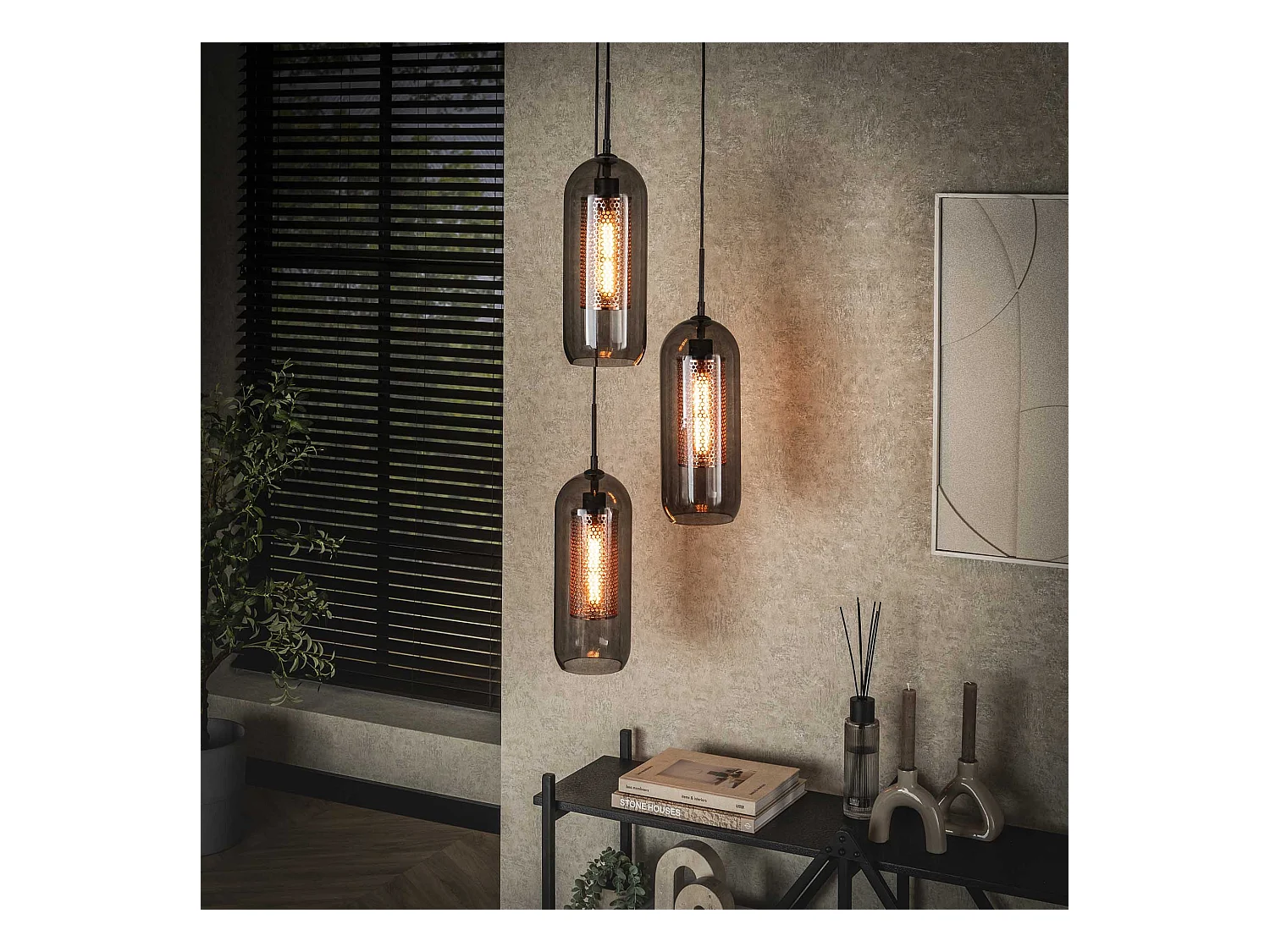 Suspension 3L Fumée - Étage - Acier perforé - Noir arctique