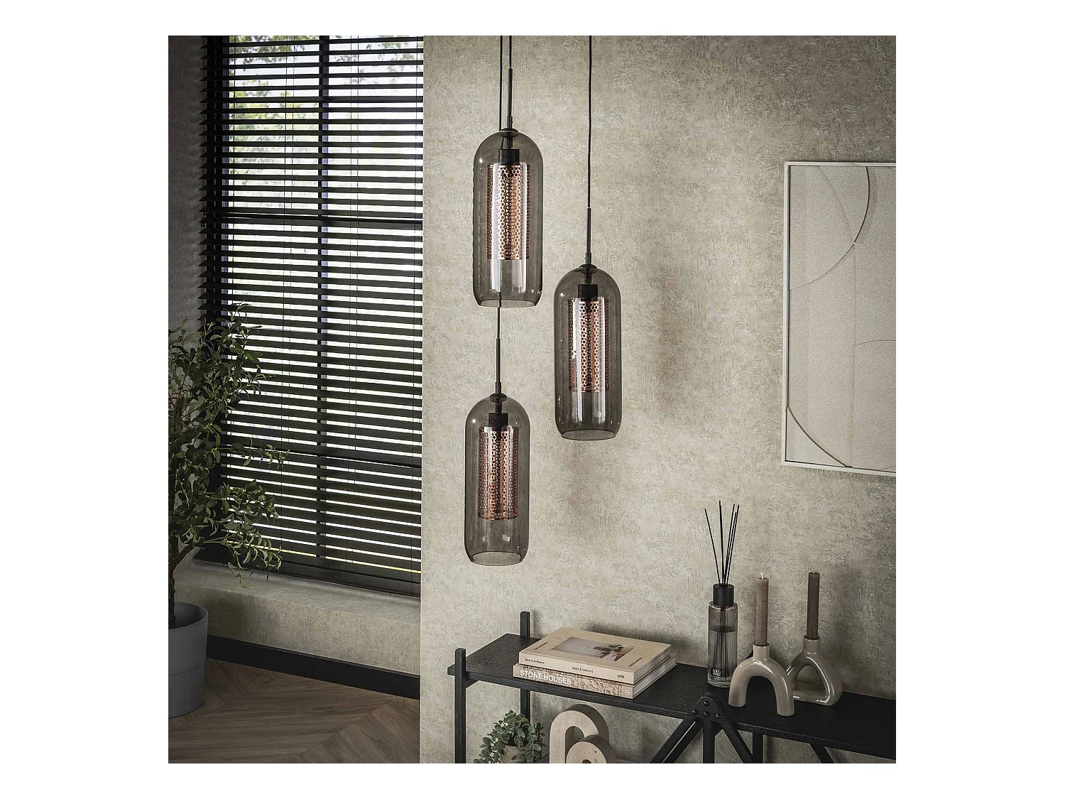 Suspension 3L Fumée - Étage - Acier perforé - Noir arctique