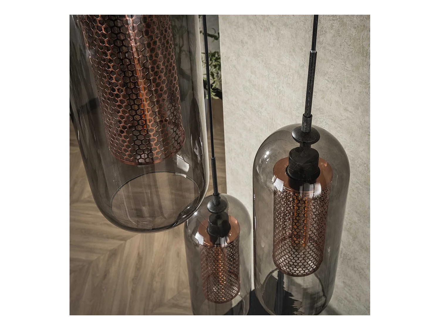 Suspension 3L Fumée - Étage - Acier perforé - Noir arctique