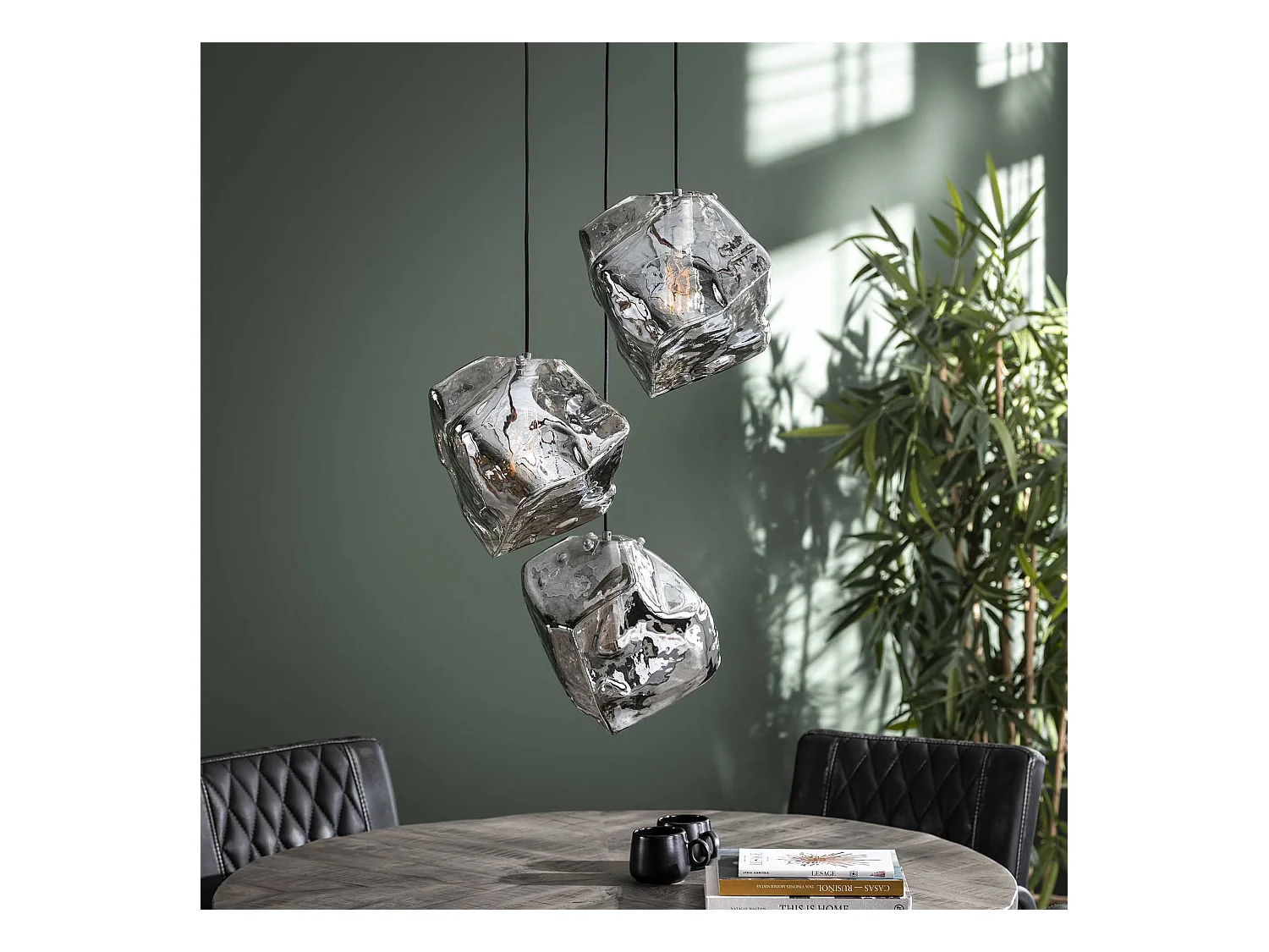 Suspension Rock Chromée - 3 Lampes - Industrielle - 50x50x150