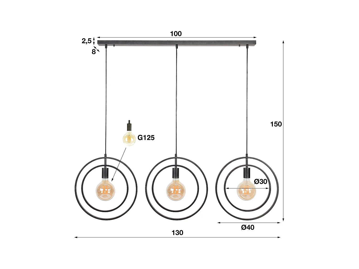 Suspension industrielle - 3 lumières - Turn Around - Noir