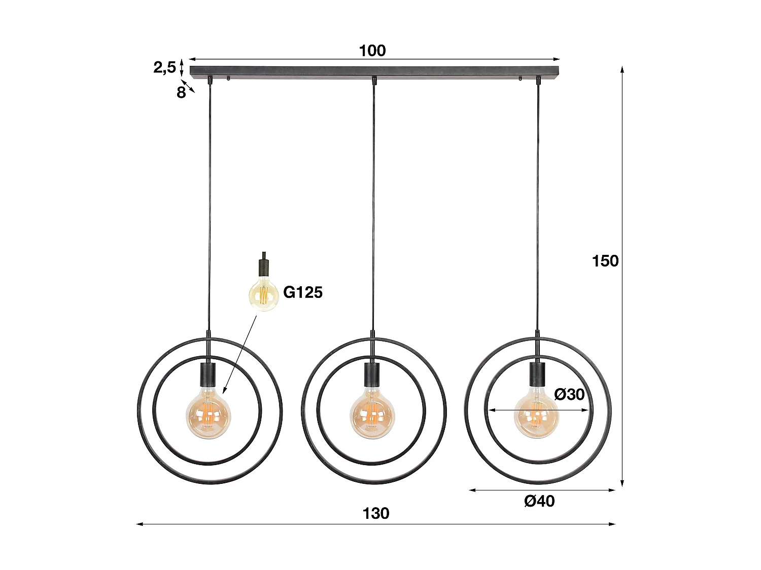 Lámpara colgante industrial - 3 luces - Giratoria - Negra