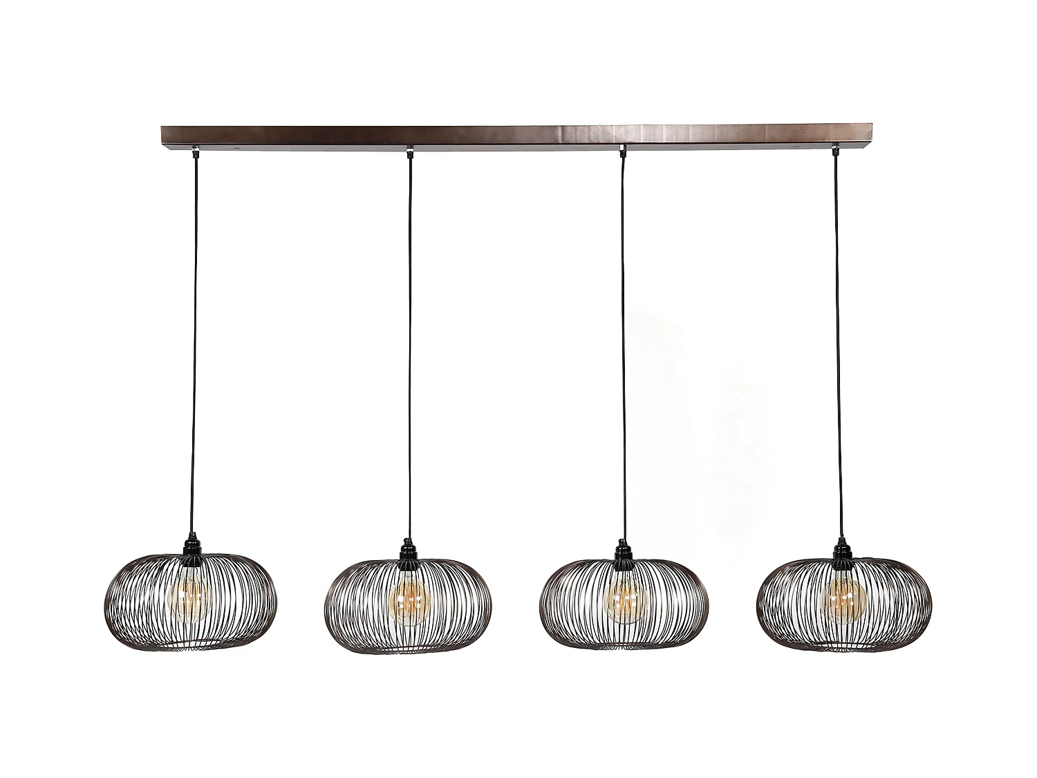 Hängelampe mit 4 Lampen - Kupferfarben - 150cm höhenverstellbar - Scheibenform Ø35 - Industrielle Hängelampe für Wohnzimmer oder Esszimmer