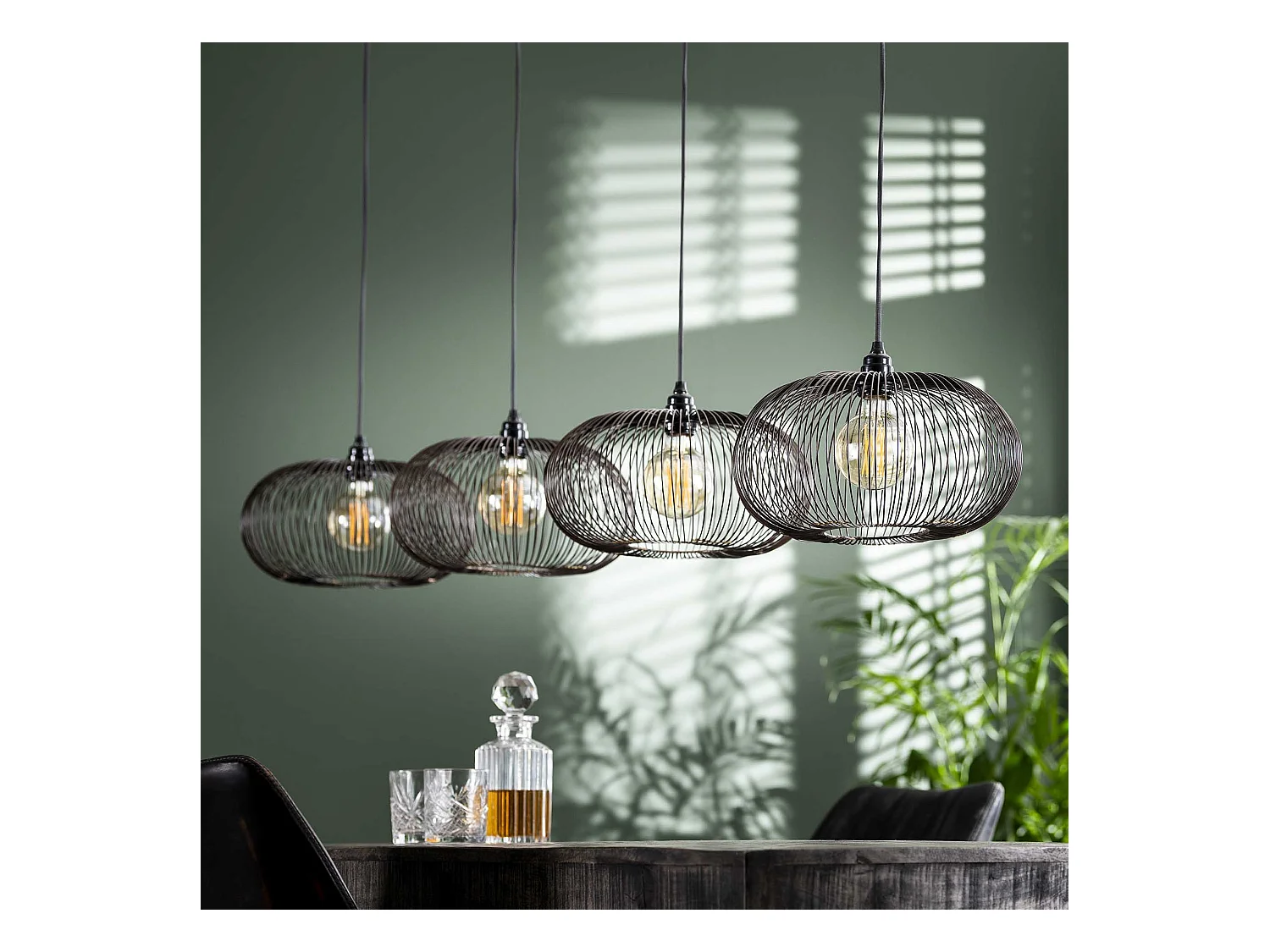 Hanglamp met 4 lampen - Koper kleurig - 150cm in hoogte verstelbaar - Disk vorm Ø35 - Industriële Hanglamp voor woonkamer of eetkamer