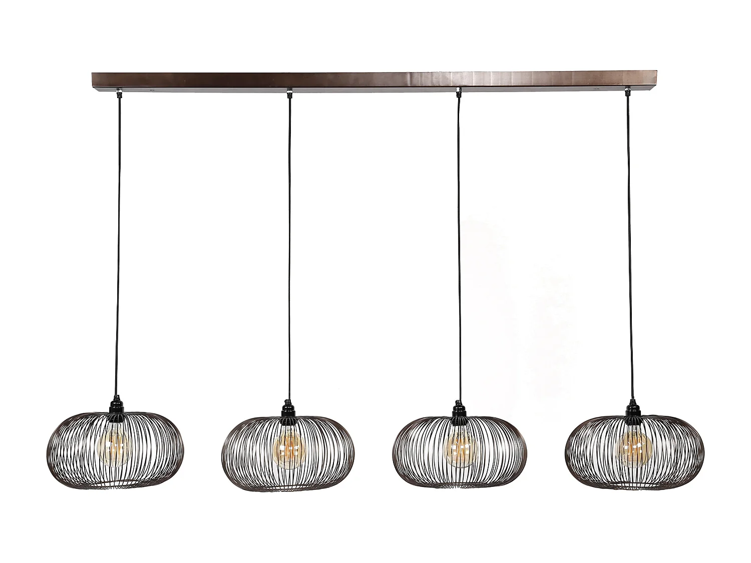 Hanglamp met 4 lampen - Koper kleurig - 150cm in hoogte verstelbaar - Disk vorm Ø35 - Industriële Hanglamp voor woonkamer of eetkamer