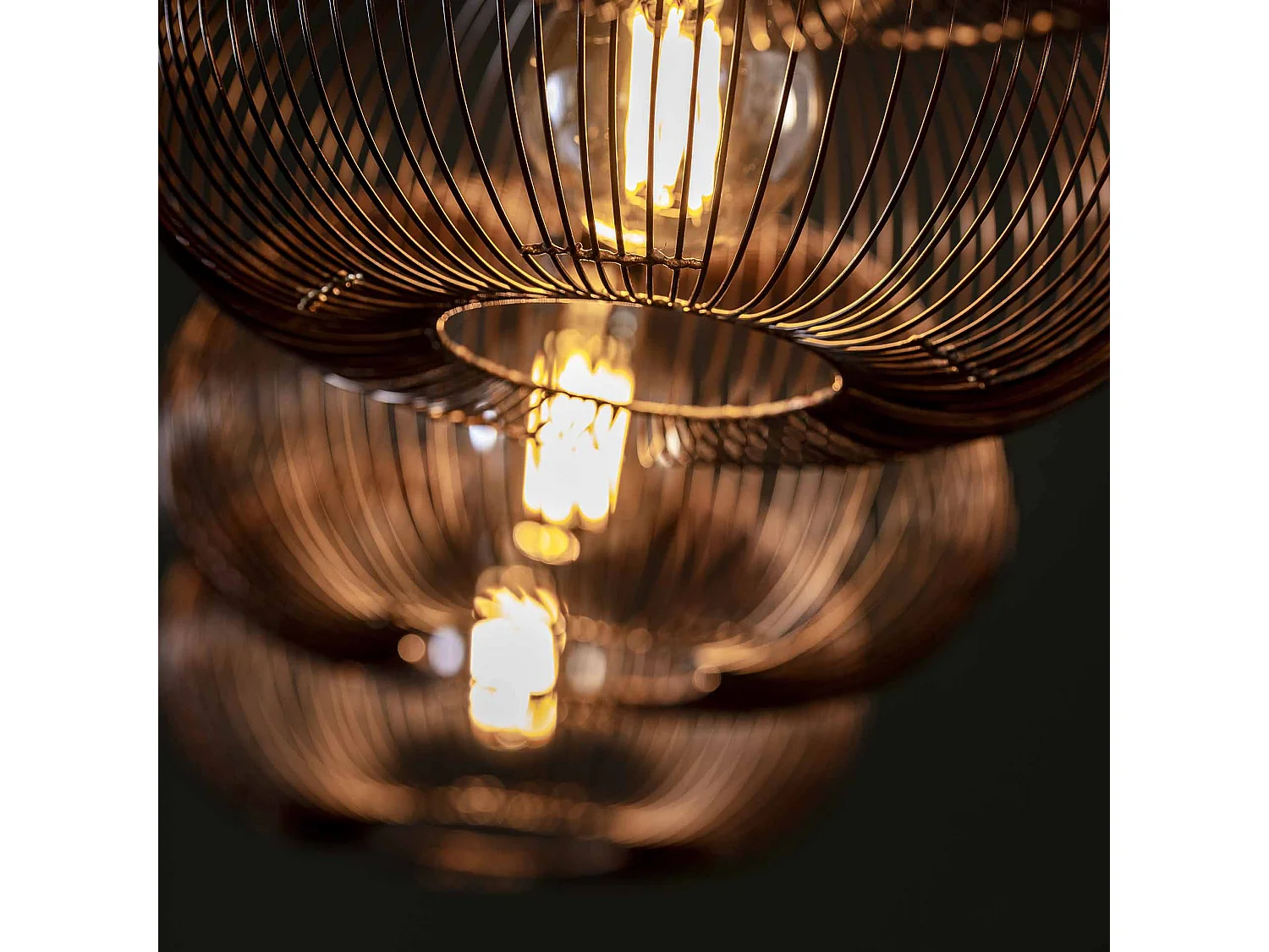 Suspension 4 lampes - Couleur cuivre - 150cm réglable en hauteur - Forme disque Ø35 - Suspension industrielle pour salon ou salle à manger