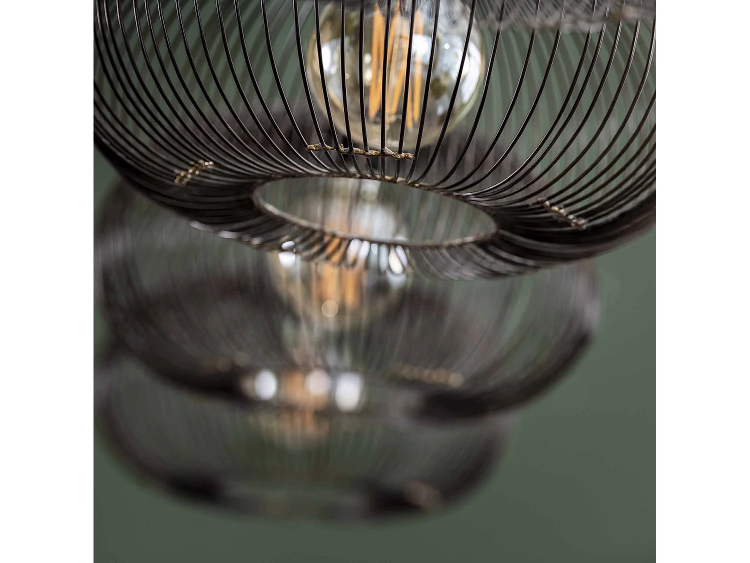 Suspension 4 lampes - Couleur cuivre - 150cm réglable en hauteur - Forme disque Ø35 - Suspension industrielle pour salon ou salle à manger