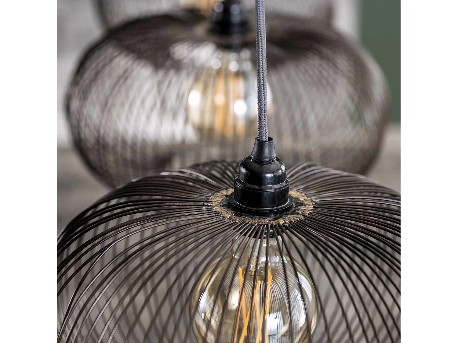 Suspension 4 lampes - Couleur cuivre - 150cm réglable en hauteur - Forme disque Ø35 - Suspension industrielle pour salon ou salle à manger