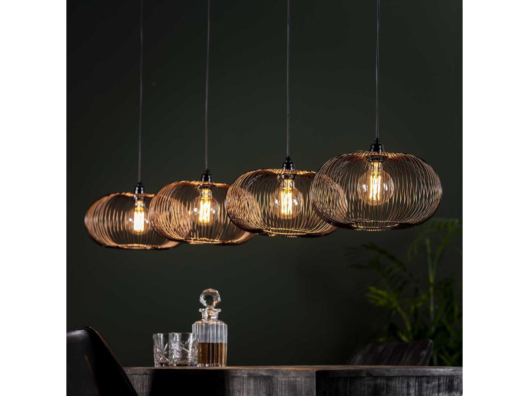 Suspension 4 lampes - Couleur cuivre - 150cm réglable en hauteur - Forme disque Ø35 - Suspension industrielle pour salon ou salle à manger