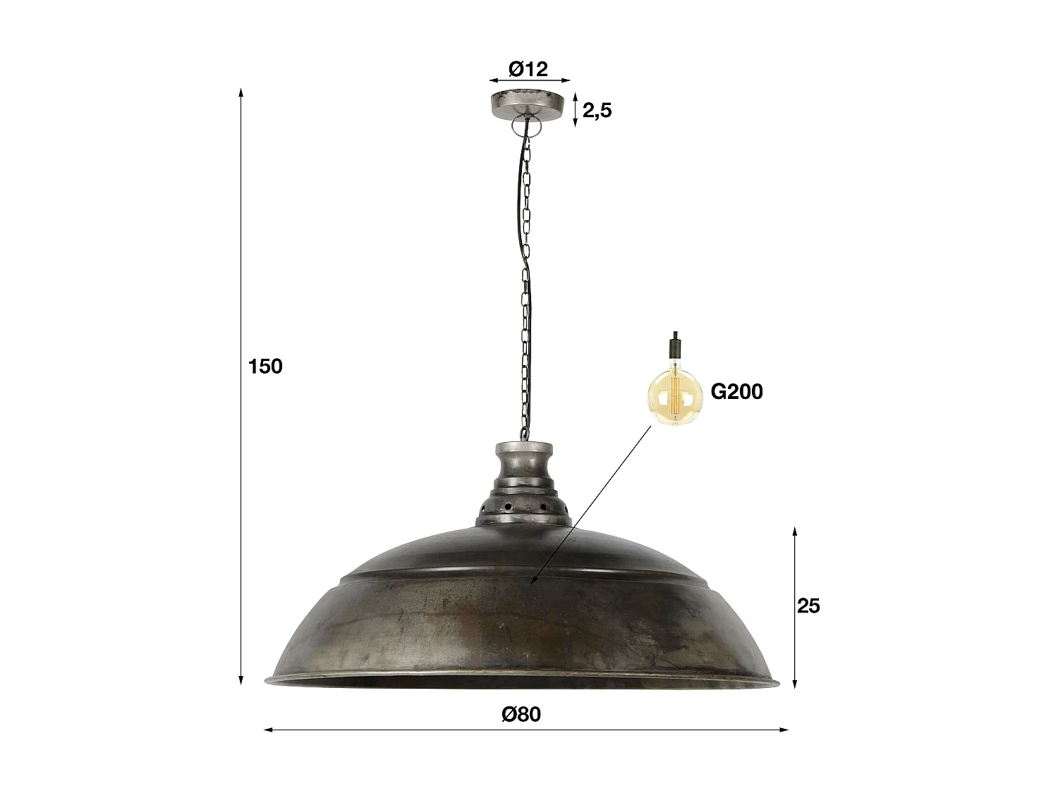 Suspension Industry - Lampe Ø80 - Gris