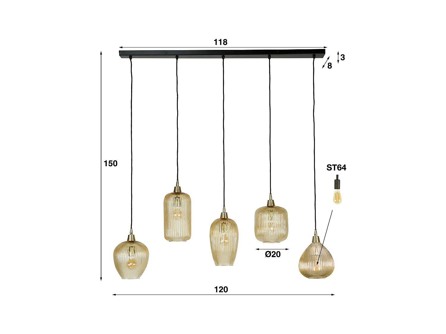 Suspension 5L Stripe Glass Mix - Verre ambré