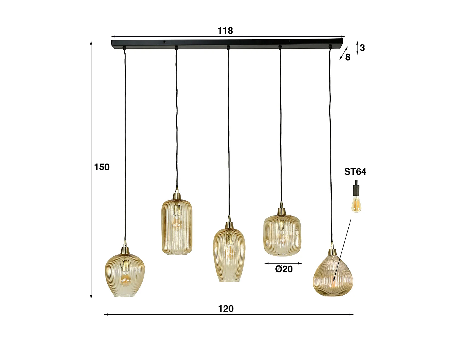 Suspension 5L Stripe Glass Mix - Verre ambré