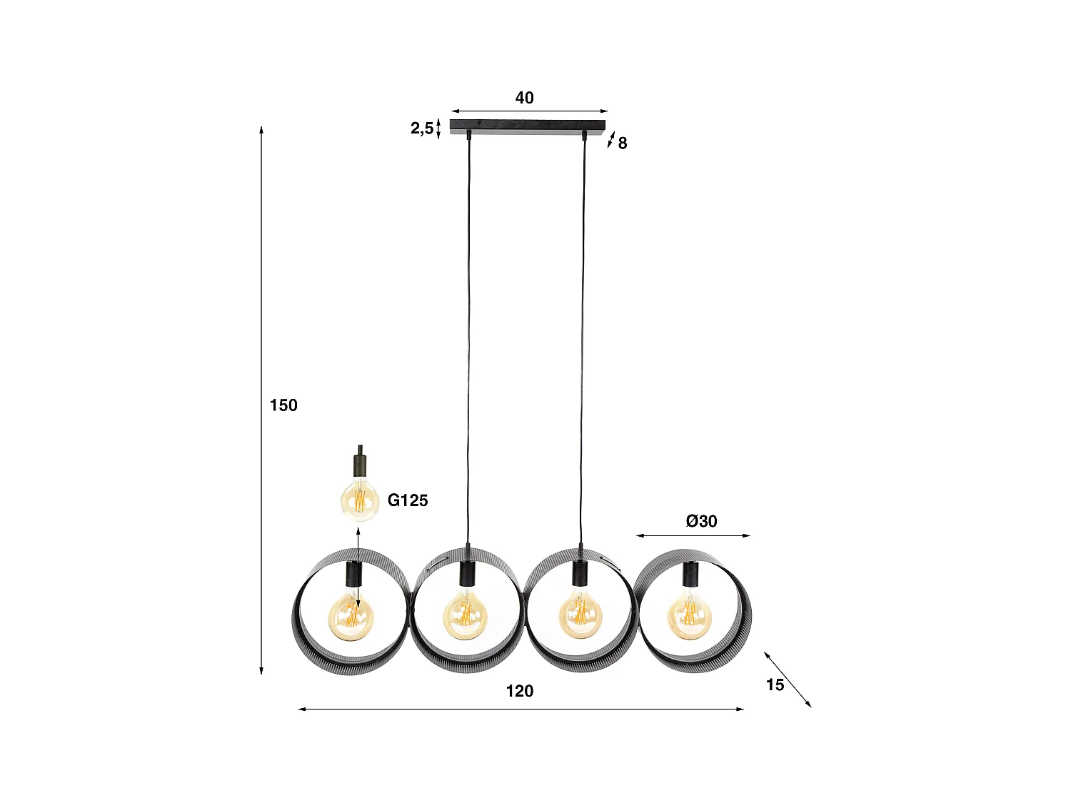 Pendelleuchte 4L Ring Perforated - Anthrazit