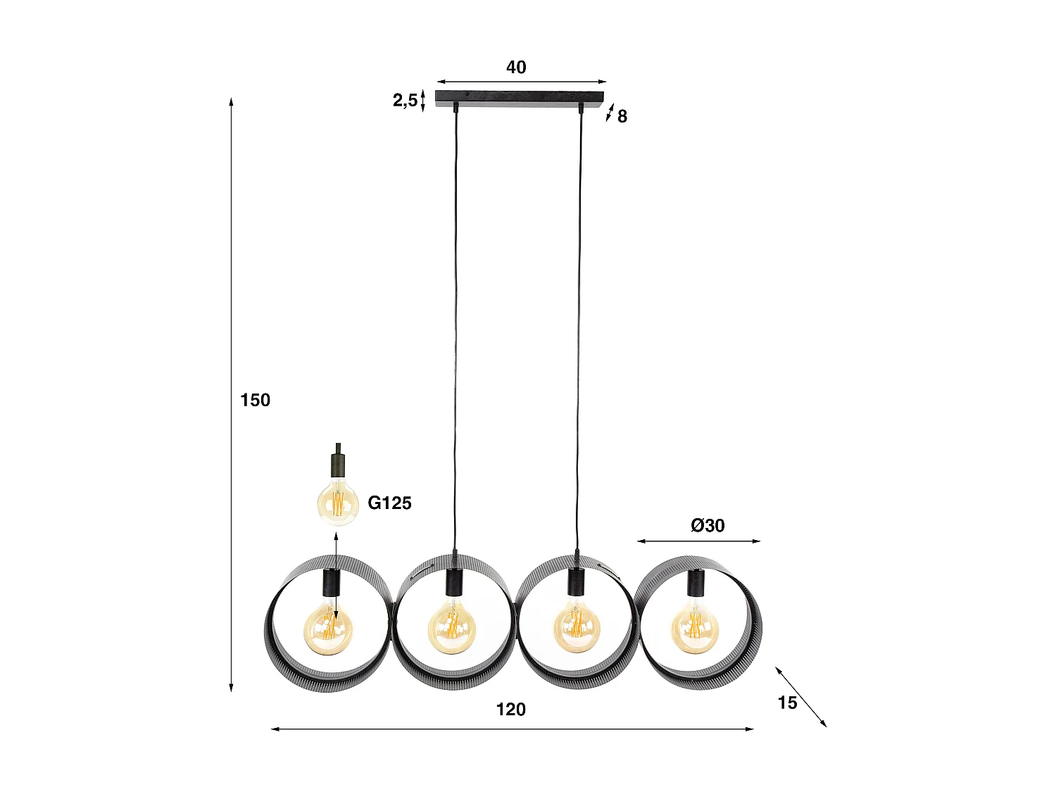 Lámpara colgante 4L Ring Perforated - Carbón vegetal