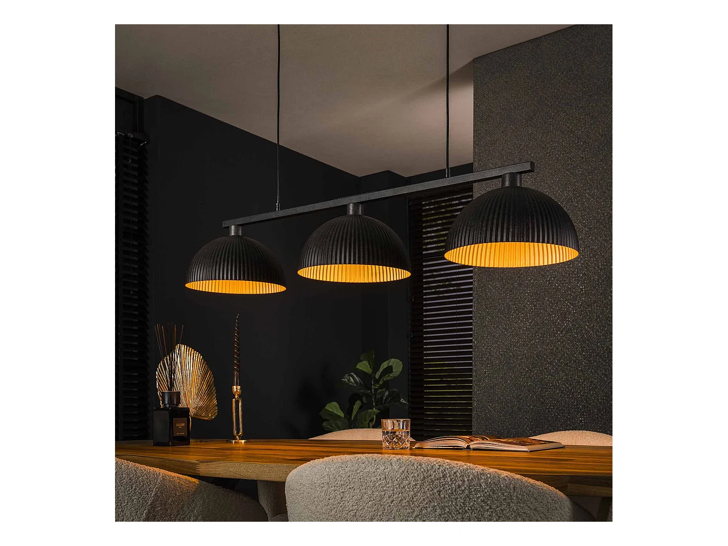 Suspension 3L Capot semi-circulaire côtelé - Noir Artic