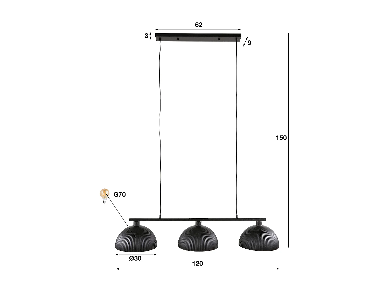 Suspension 3L Capot semi-circulaire côtelé - Noir Artic